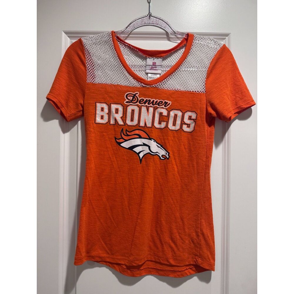 Denver Broncos NFL Team Apparel Women's S Orange Mesh Yoke Football Shirt